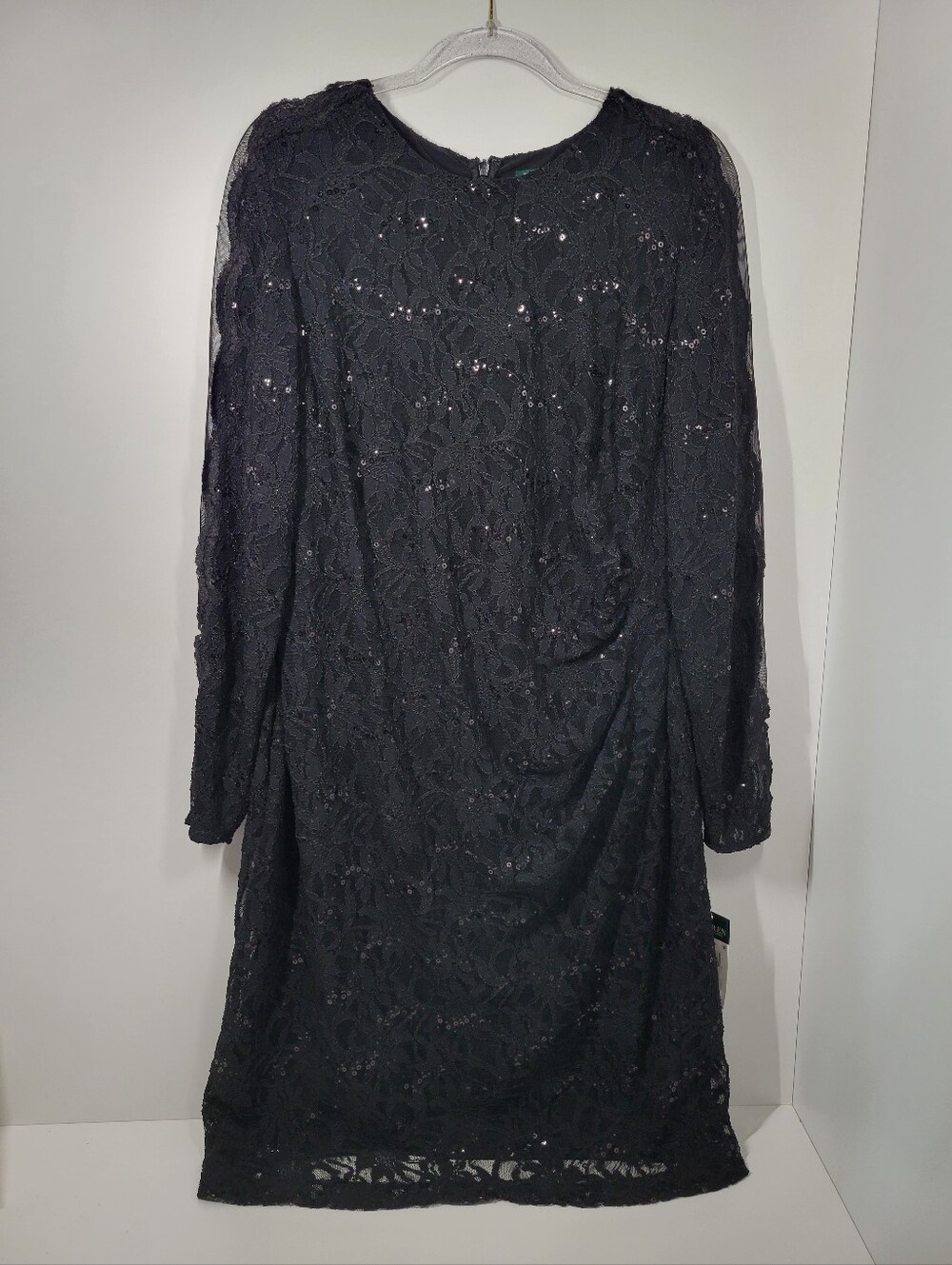 Lauren Ralph Lauren Black Sequin Lace Long Sleeve Dress Size 18W NWT